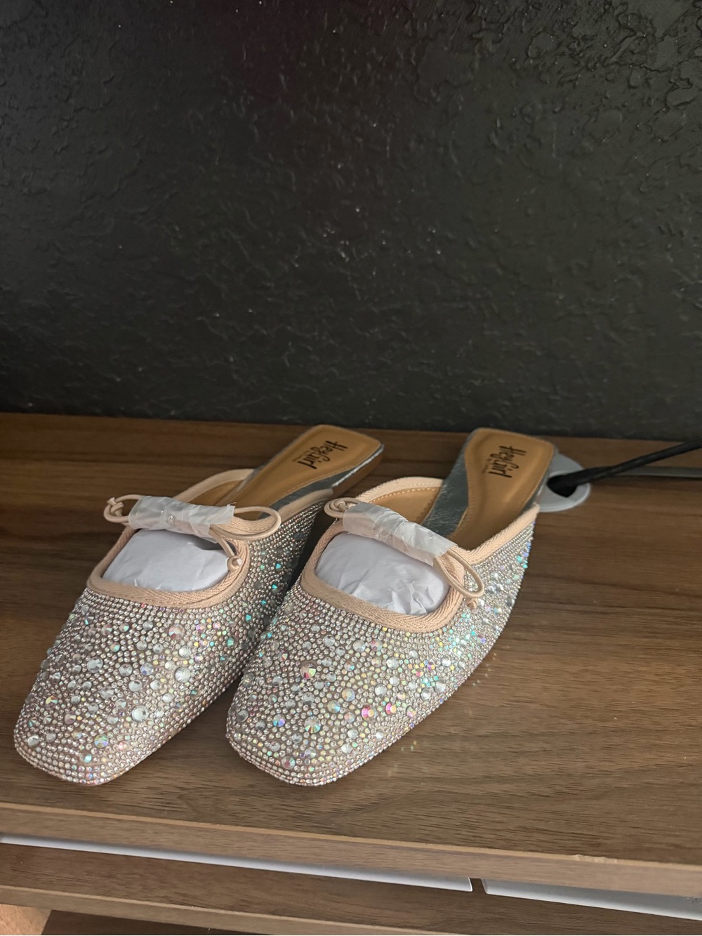 Crystal-Embellished Blush Slip-On Mules